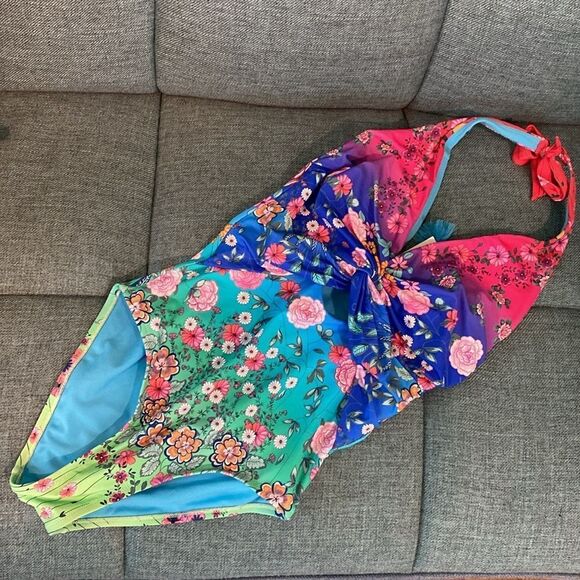 NWT JOHNNY WAS RAINBOW TWIST KEYHOLE ONE PIECE - Picture 6 of 11